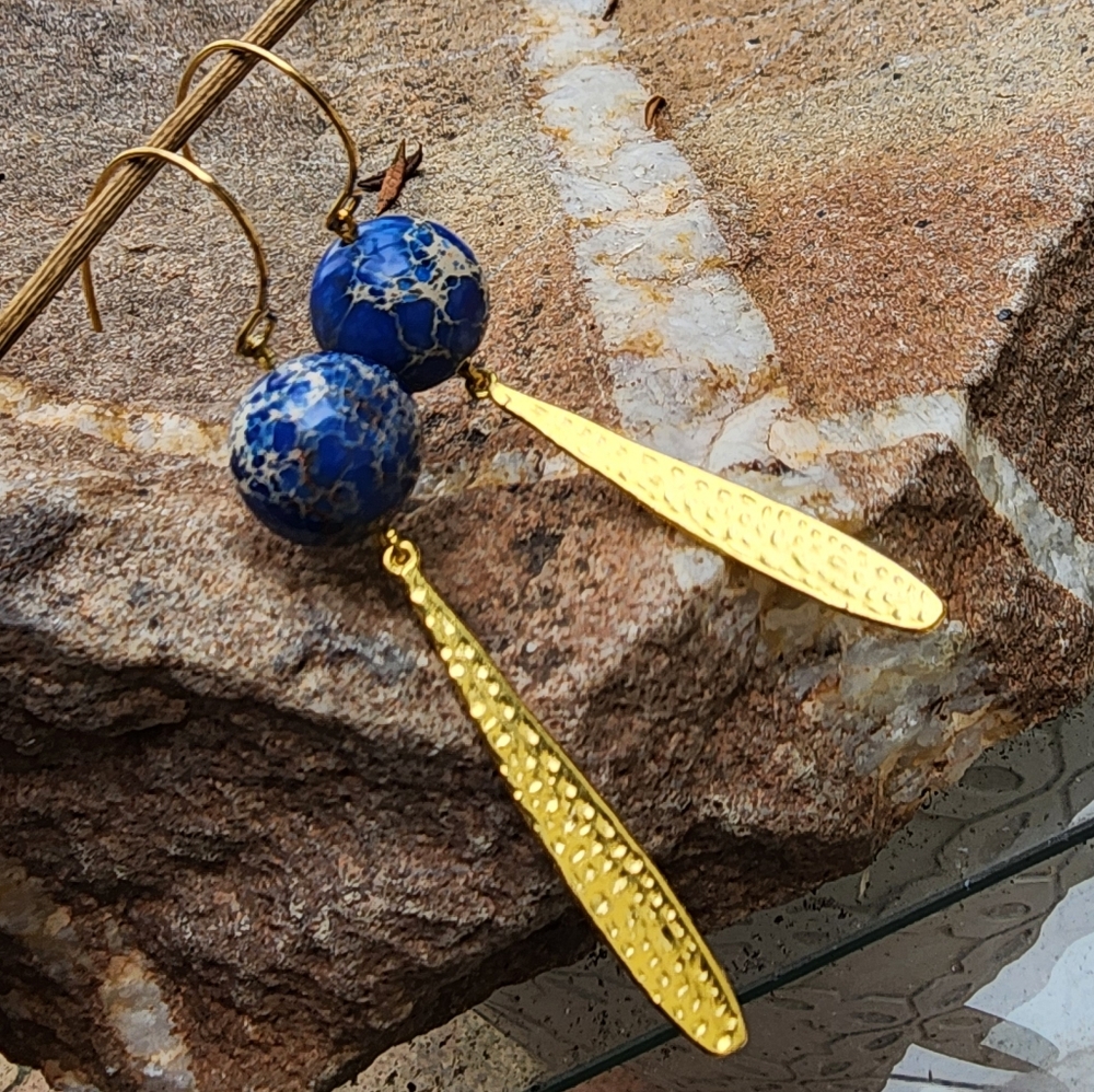 Natural Ocean Jasper 14K Gold plated Dangling Hypoallergenic Earrings
